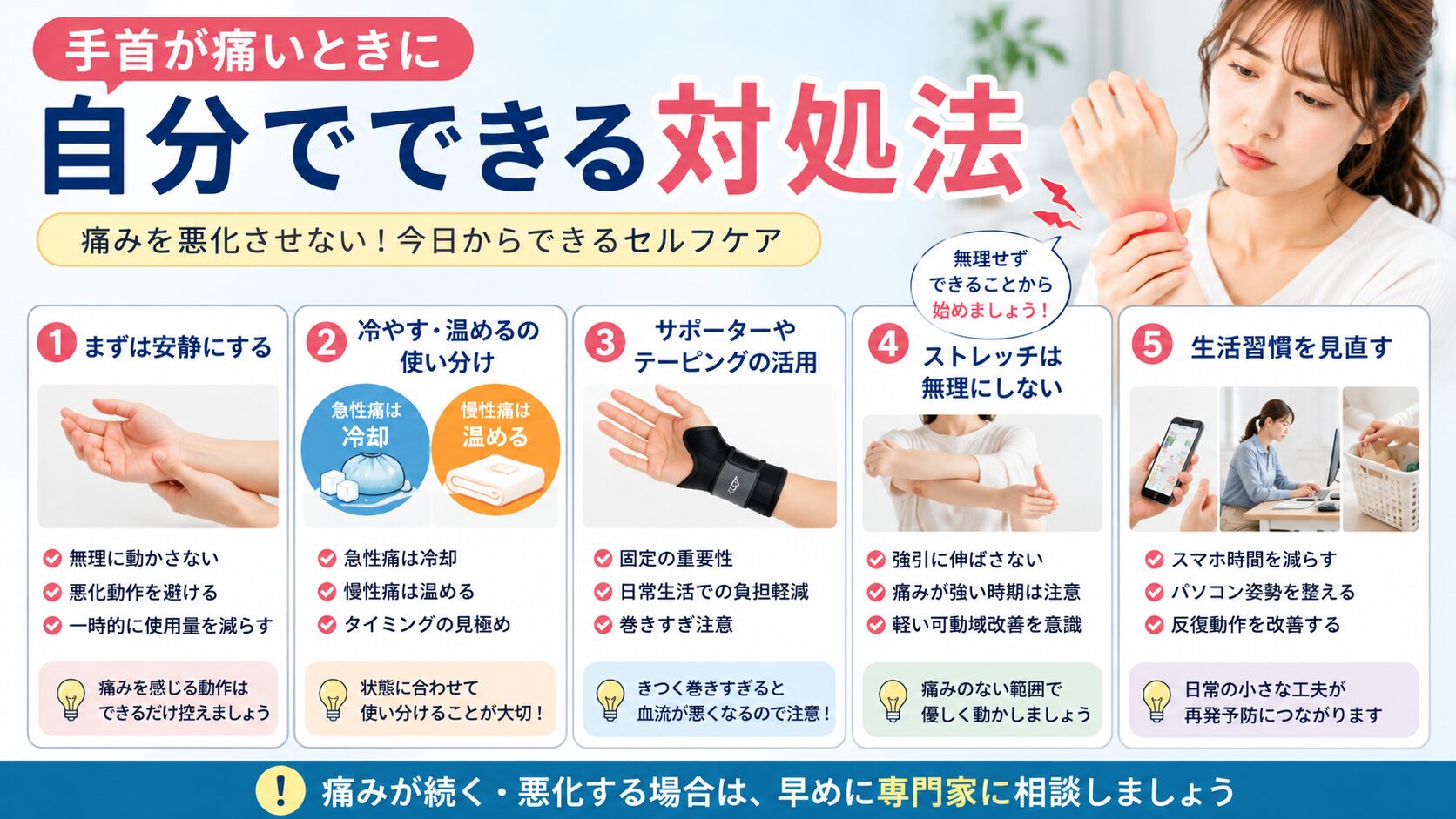 手首が痛いときに自分でできる対処法
