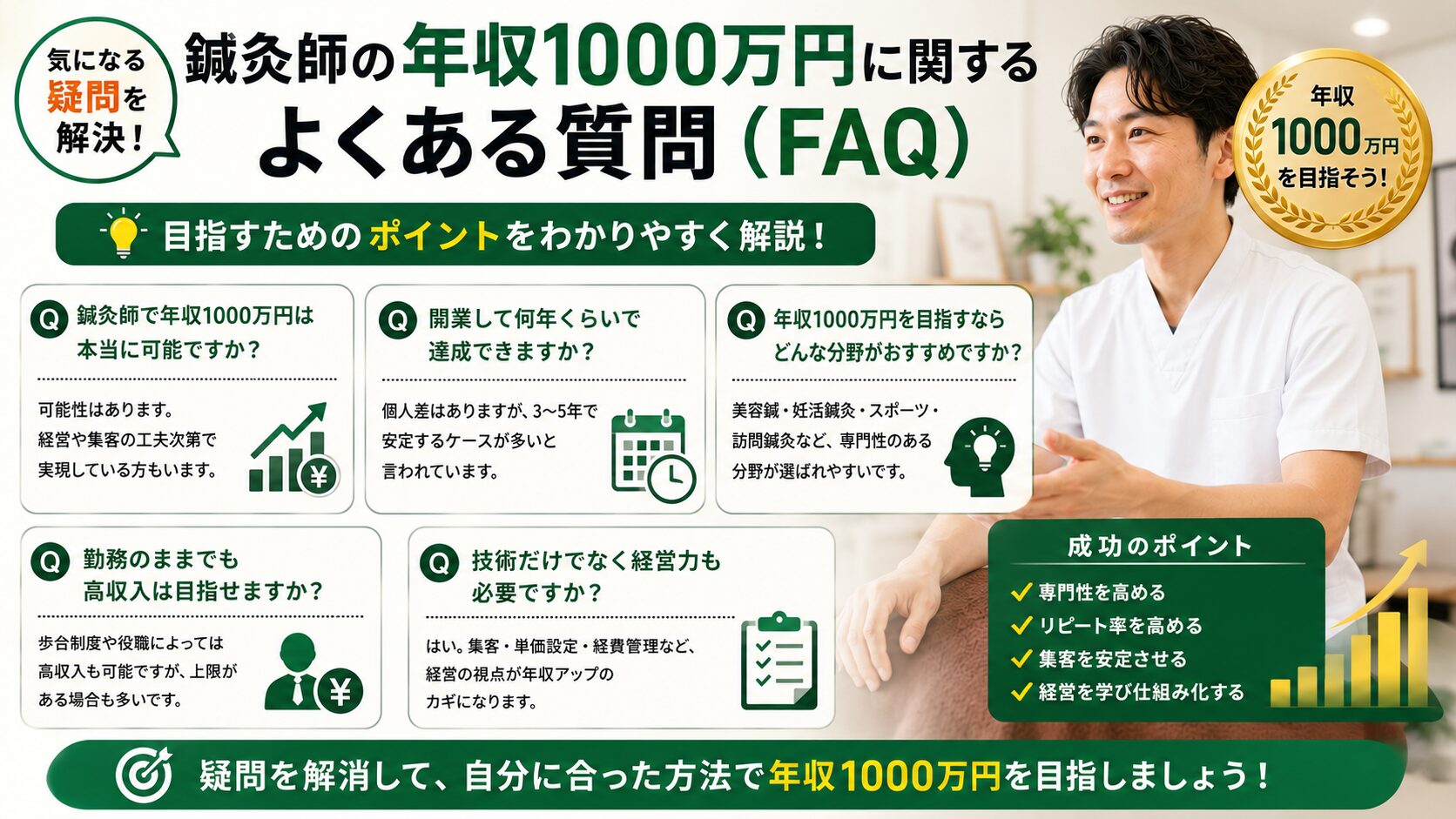 鍼灸師の年収1000万円に関するよくある質問(FAQ)