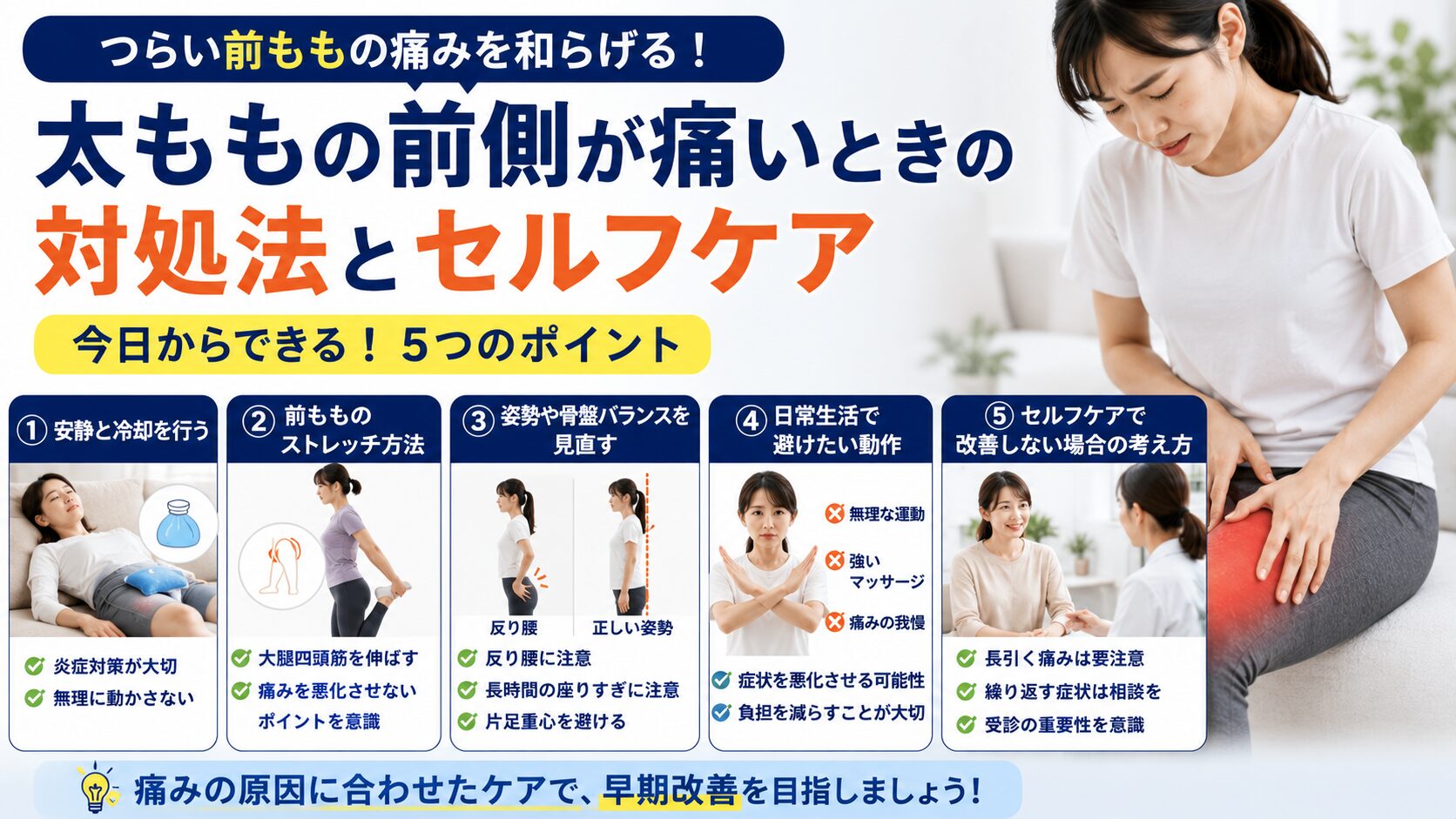 太ももの前側が痛いときの対処法とセルフケア