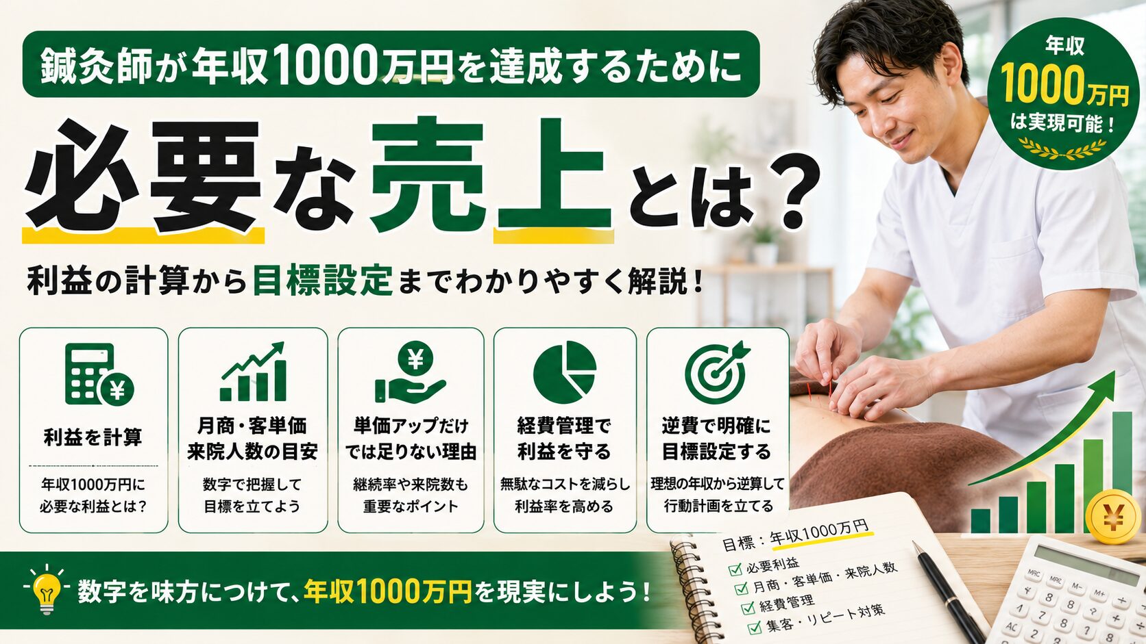 鍼灸師が年収1000万円を達成するために必要な売上