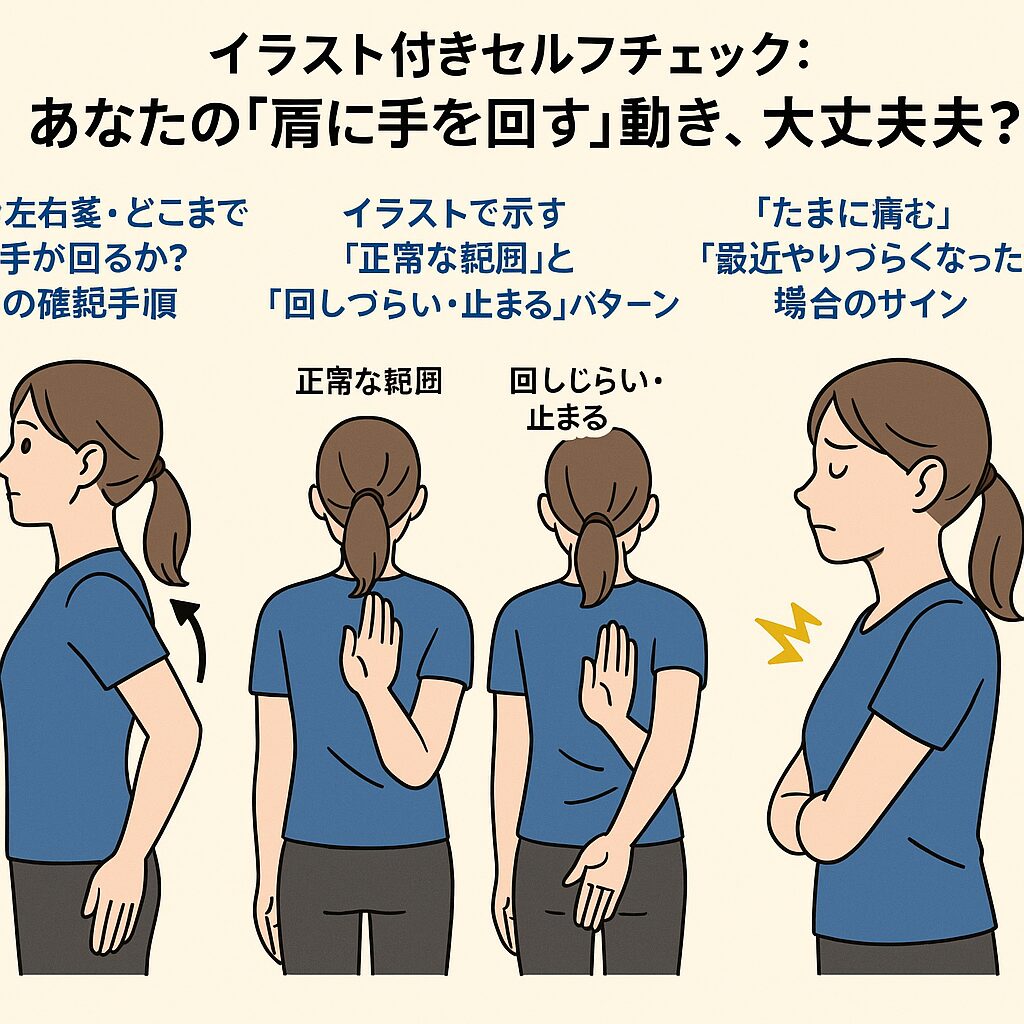 イラスト付きセルフチェック:あなたの「肩に手を回す」動き、大丈夫?