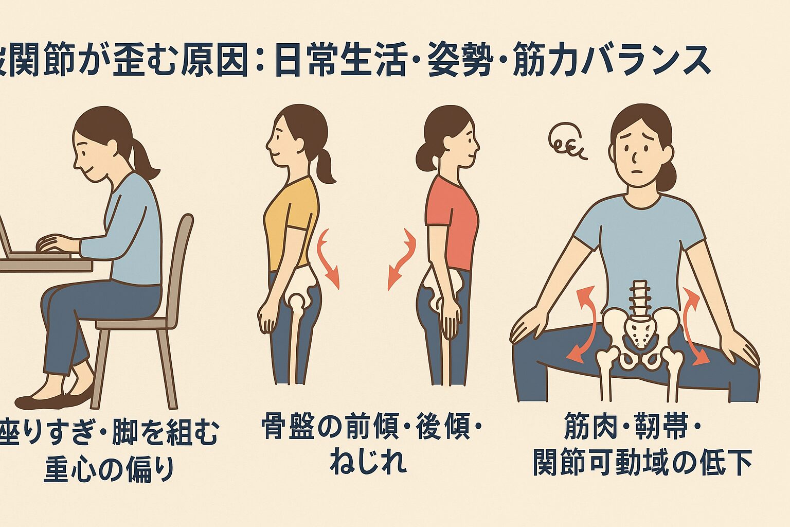 股関節が歪む原因:日常生活・姿勢・筋力バランス
