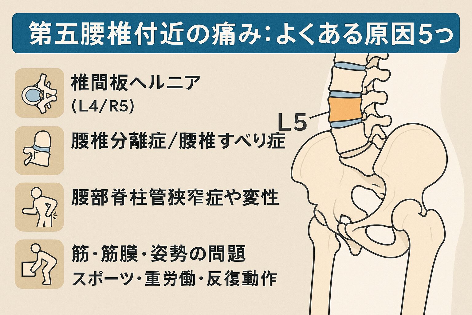 第五腰椎付近の痛み:よくある原因5つ