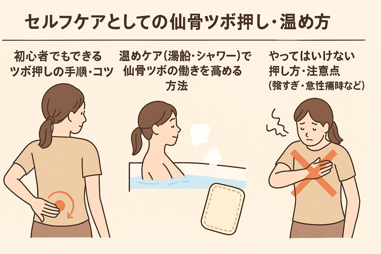 セルフケアとしての仙骨ツボ押し・温め方