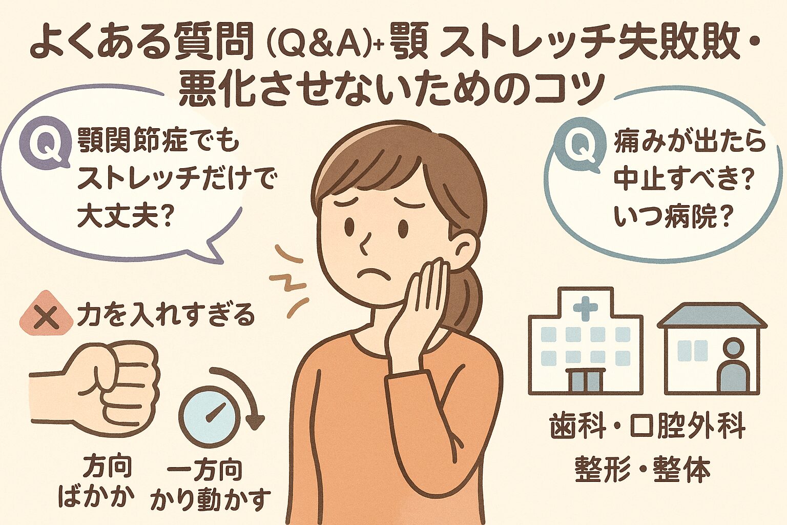 よくある質問(Q&A)+顎 ストレッチ失敗・悪化させないためのコツ