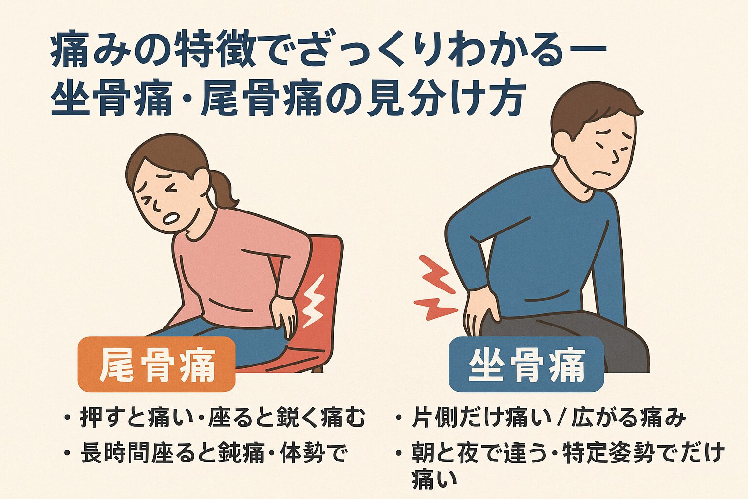 痛みの特徴でざっくりわかる ― 坐骨痛・尾骨痛の見分け方