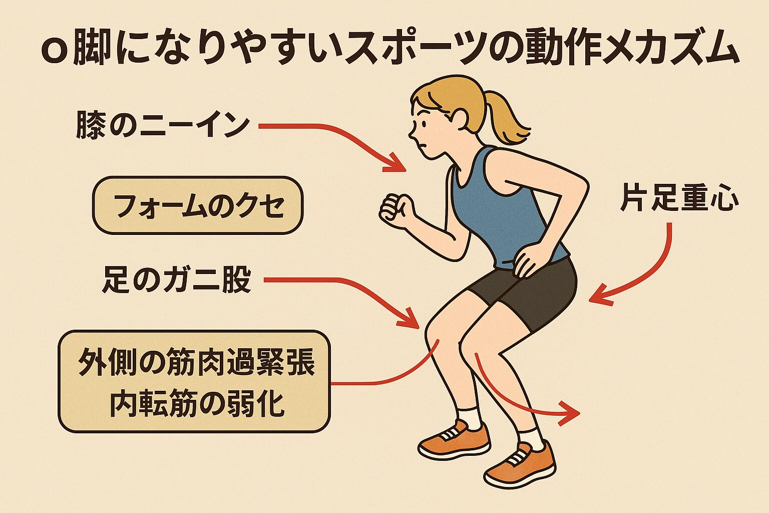 なぜそのスポーツでo脚傾向が強まるのか？（動作メカニズム）