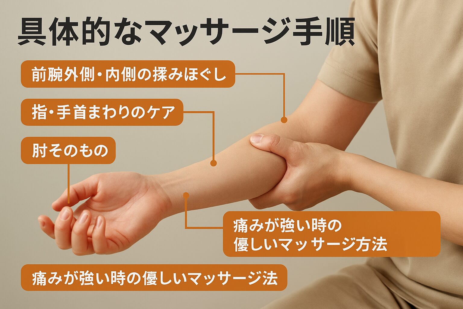具体的なマッサージ手順：前腕・肘・指・手の平・肩甲骨まわりのアプローチ