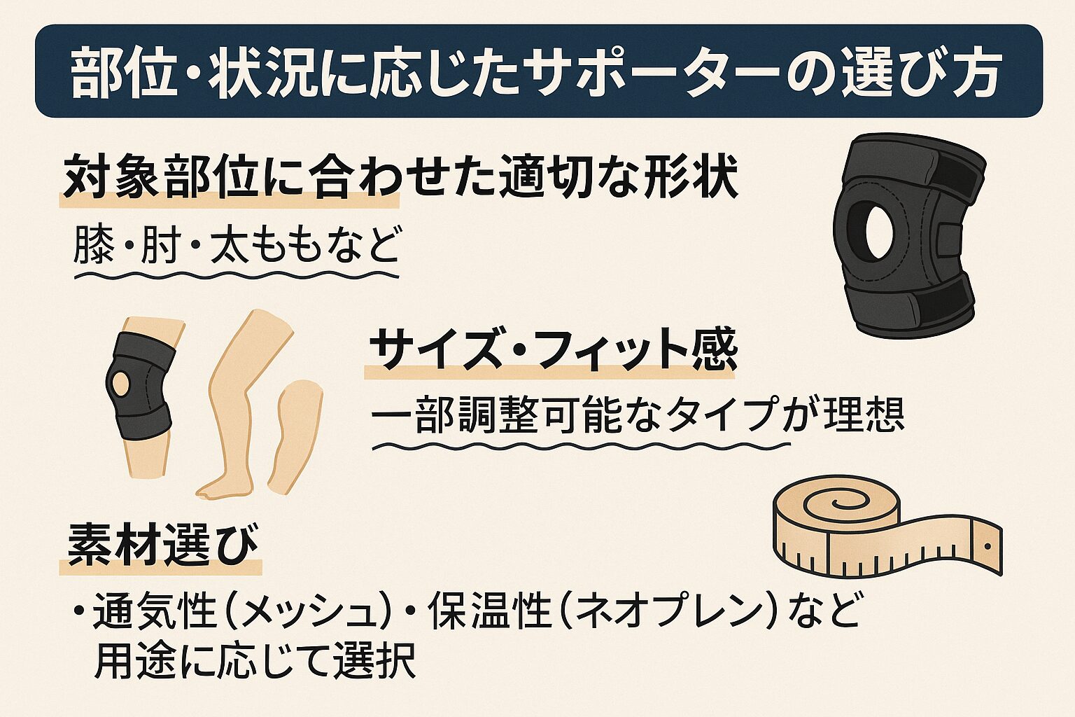 部位・状況に応じたサポーターの選び方