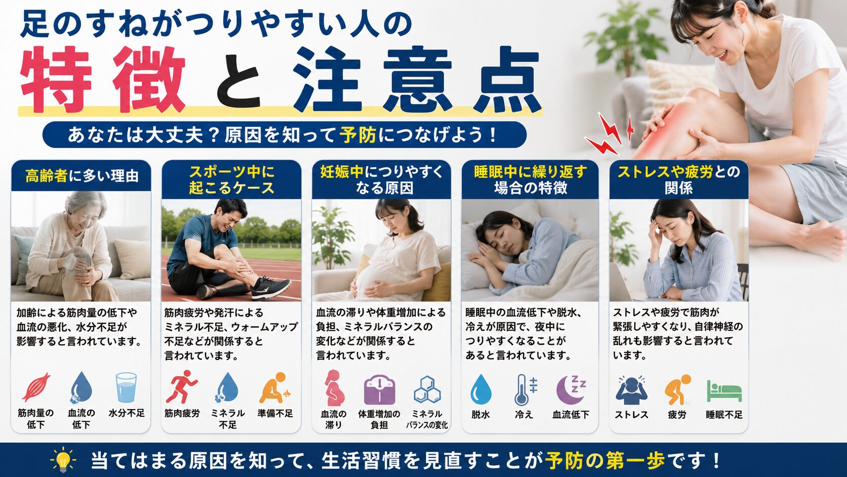 足のすねがつりやすい人の特徴と注意点