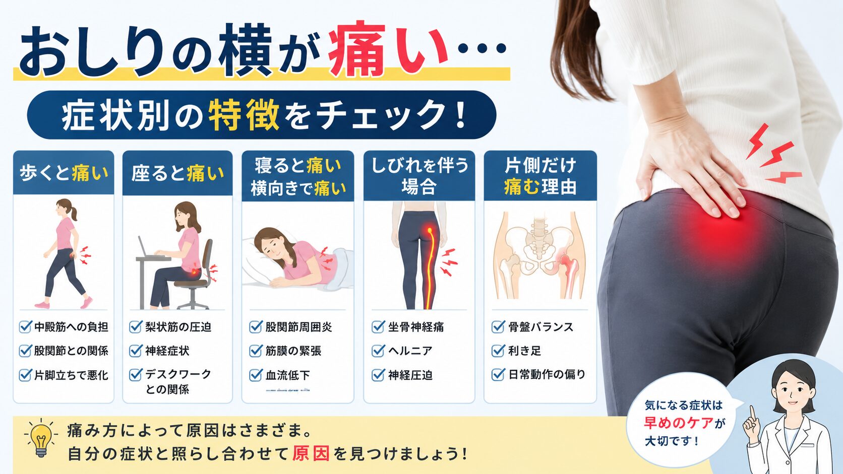 おしりの横が痛いときに出やすい症状と特徴