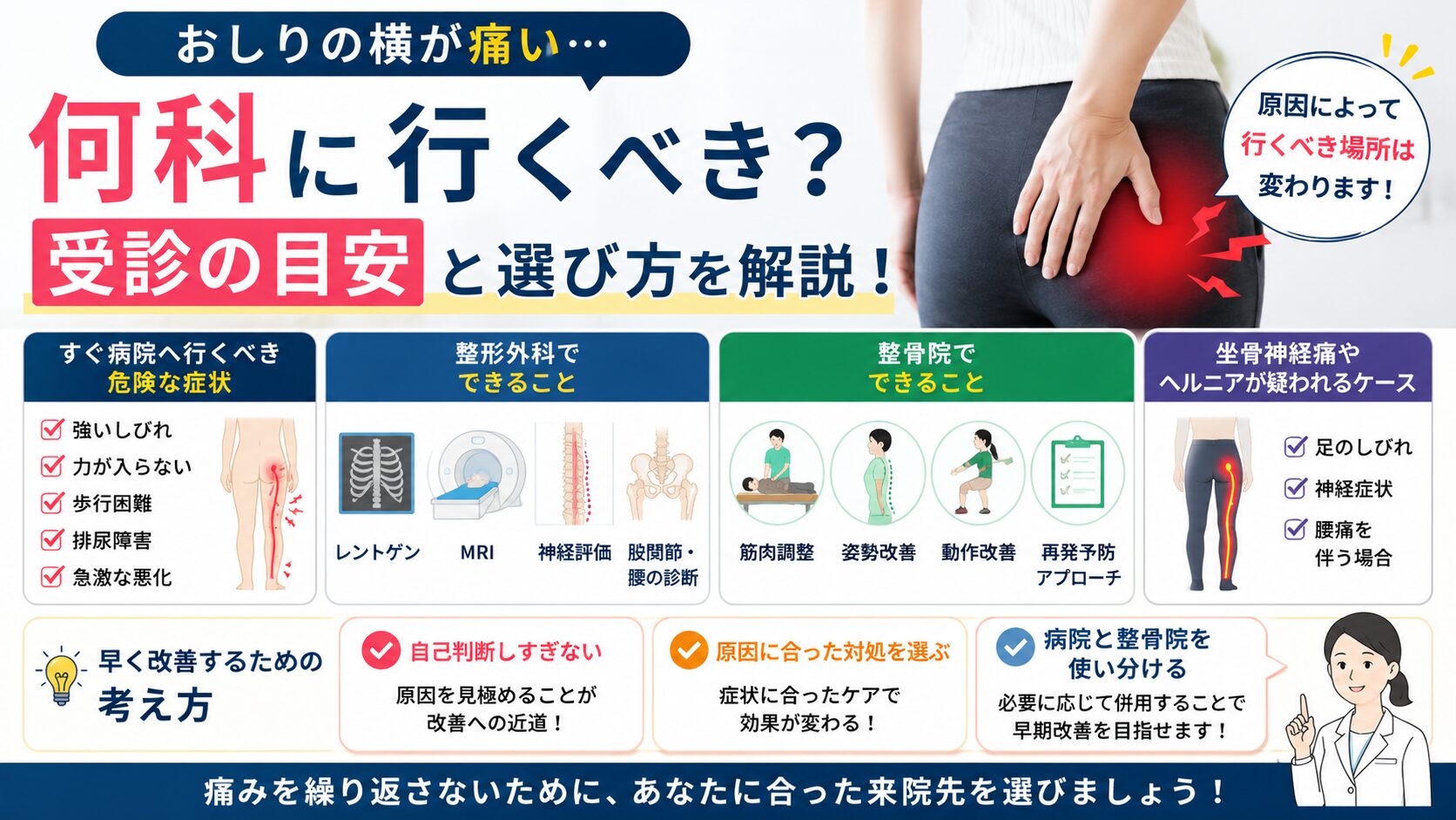 おしりの横の筋肉が痛いときは何科?来院の目安と選び方