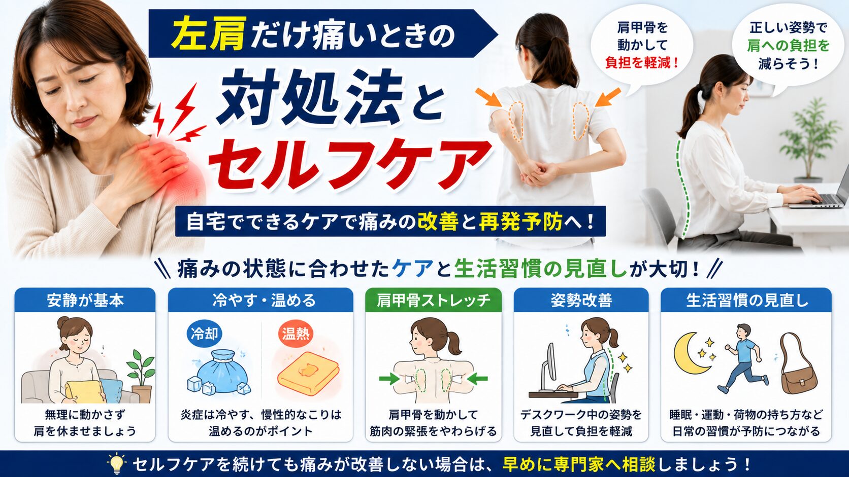 左肩だけ痛いときの対処法とセルフケア