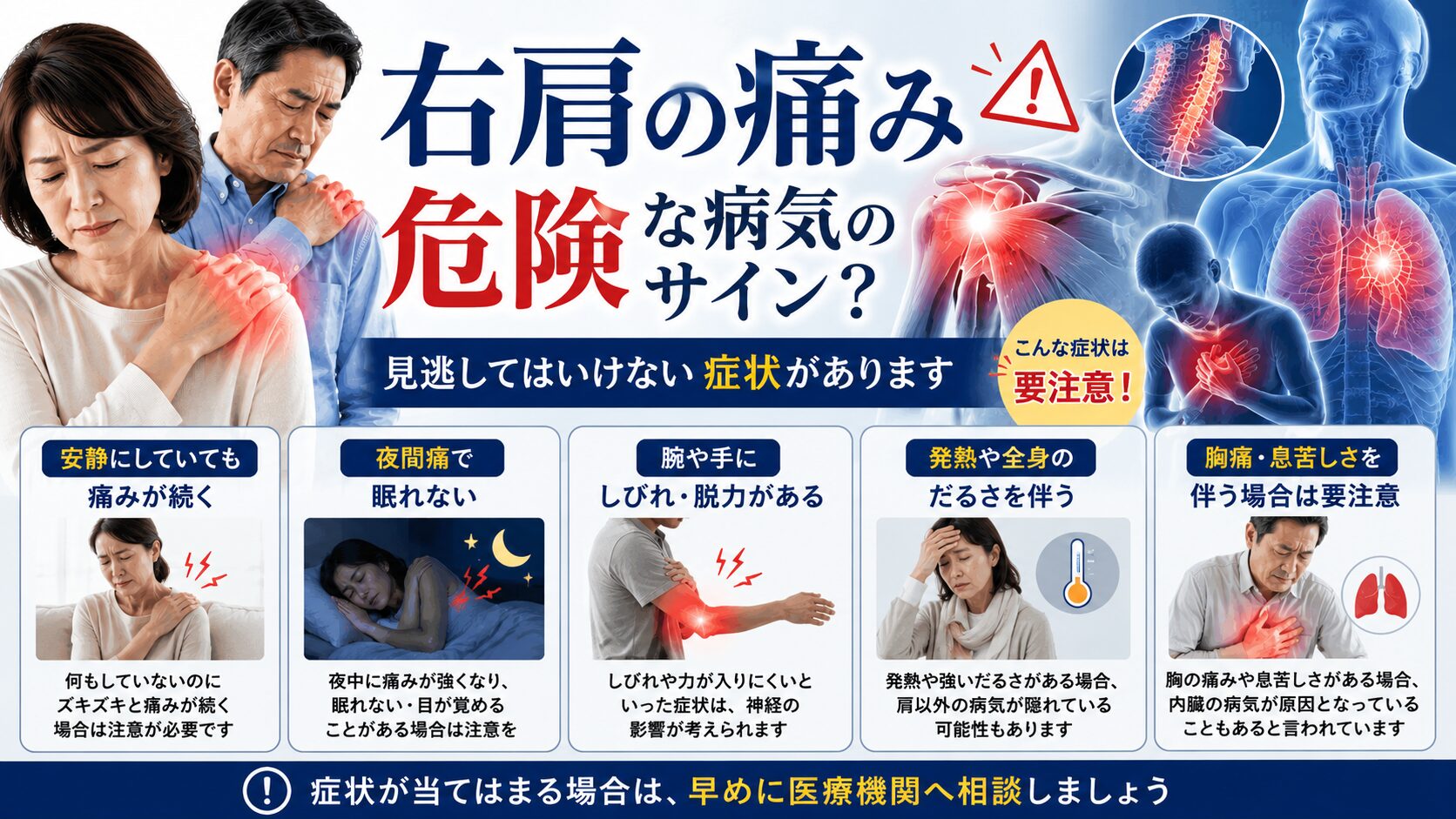 危険な病気のサインとなる右肩の痛みの特徴
