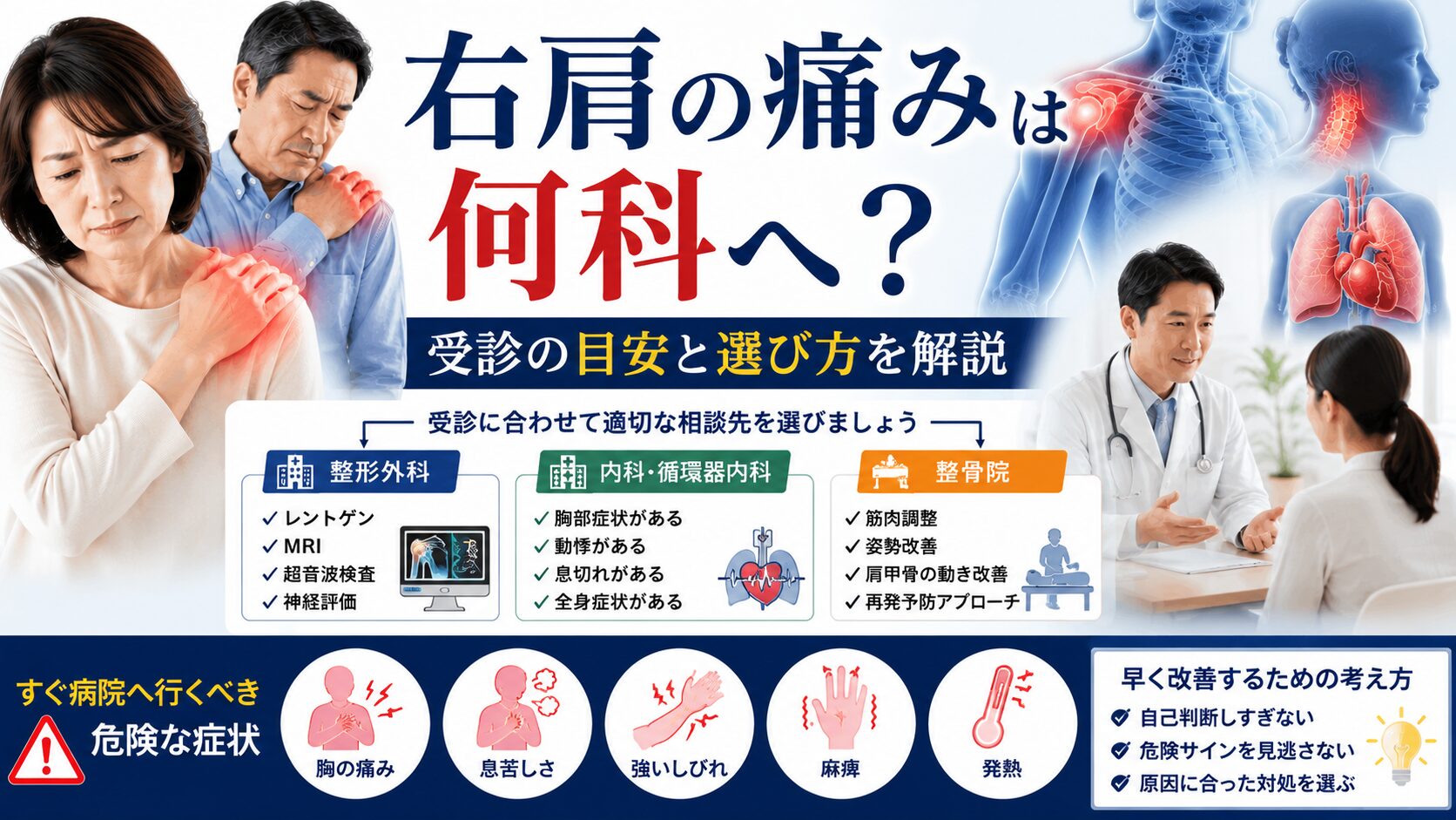右肩の痛みは何科を来院する?来院の目安と選び方