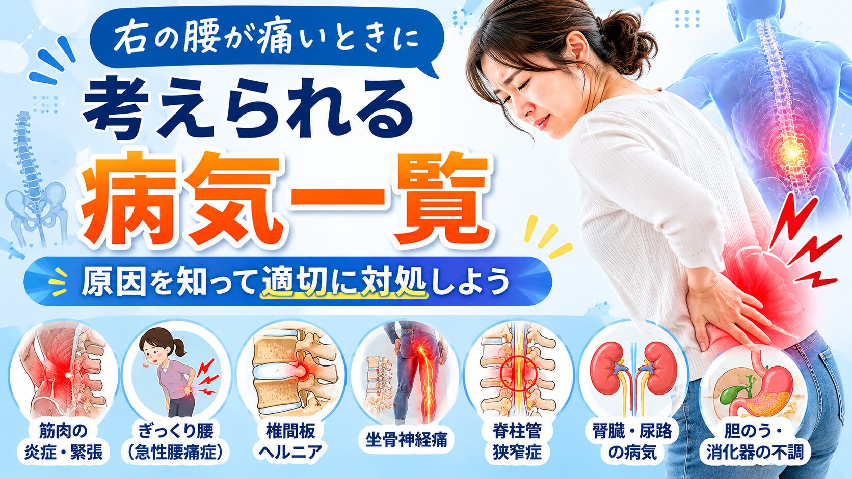 右の腰が痛いときに考えられる病気一覧