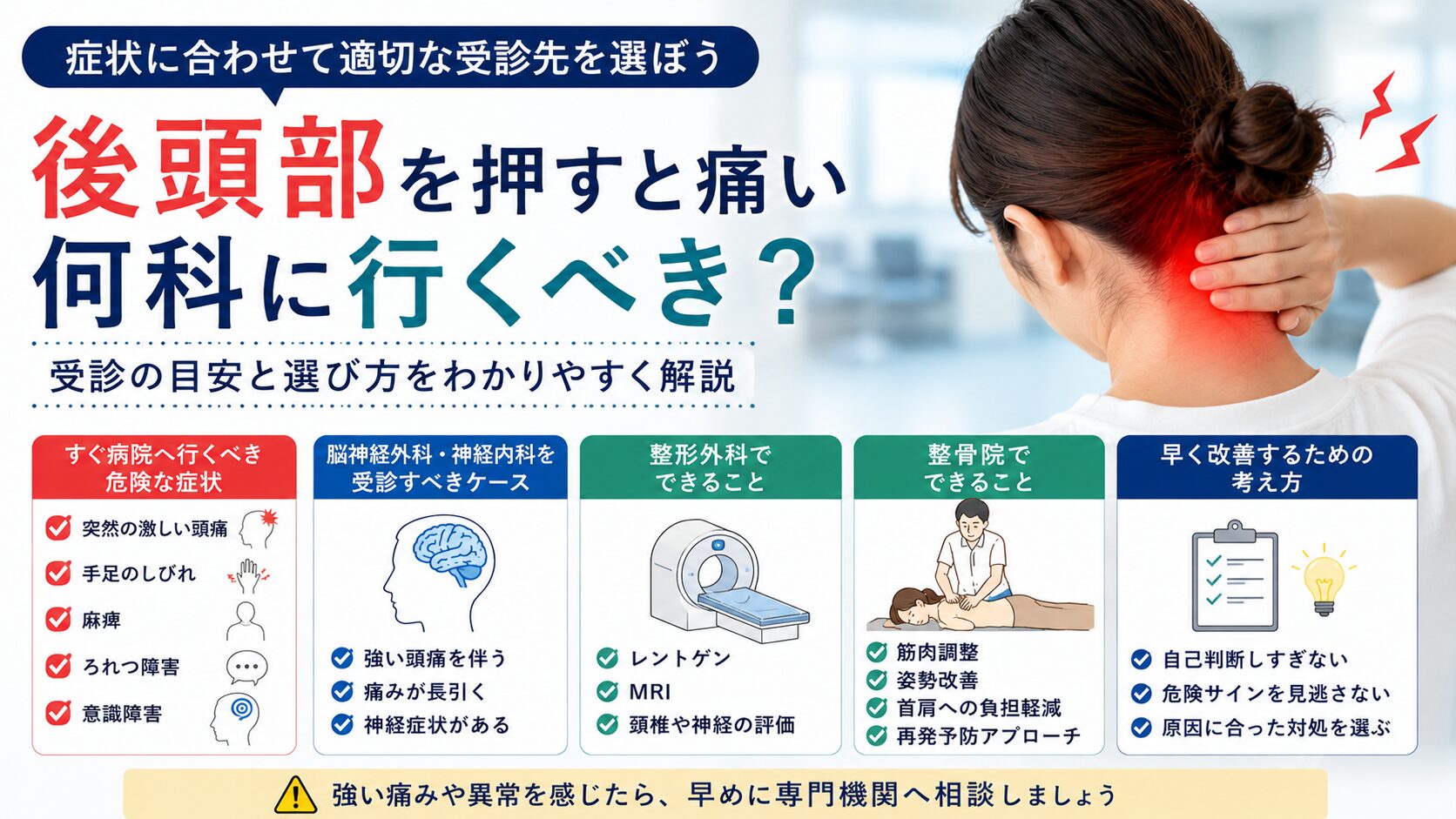 後頭部を押すと痛いときは何科を来院する?来院の目安と選び方