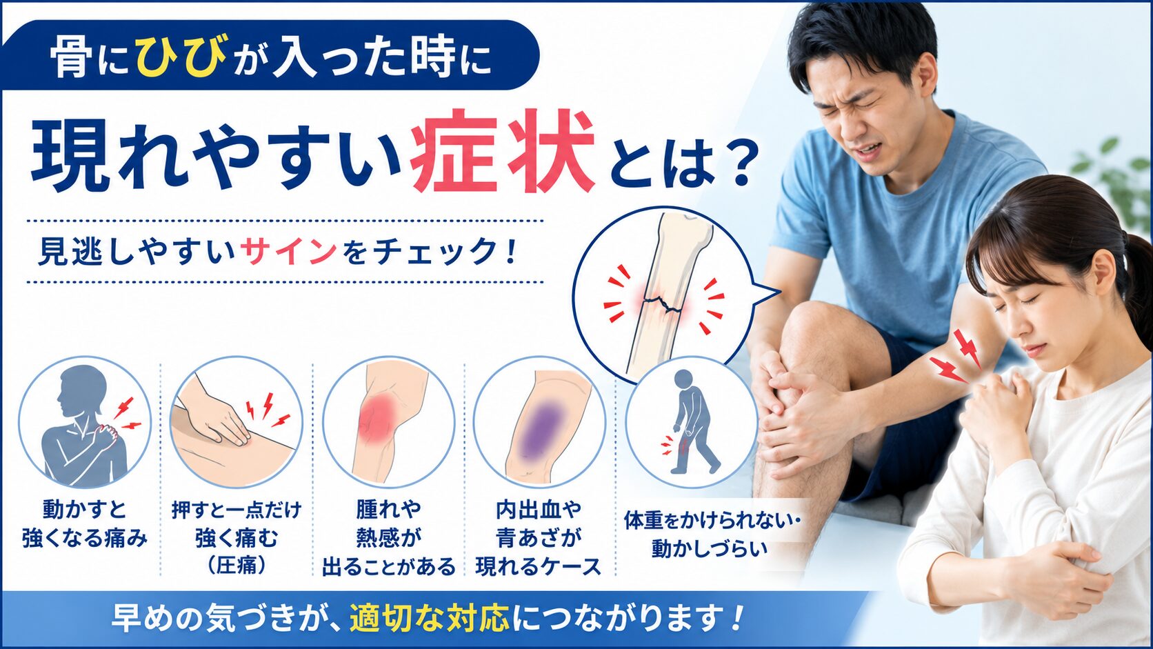 骨にひびが入った時に現れやすい症状