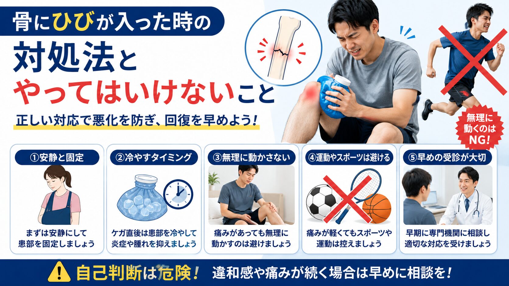 骨にひびが入った時の対処法とやってはいけないこと