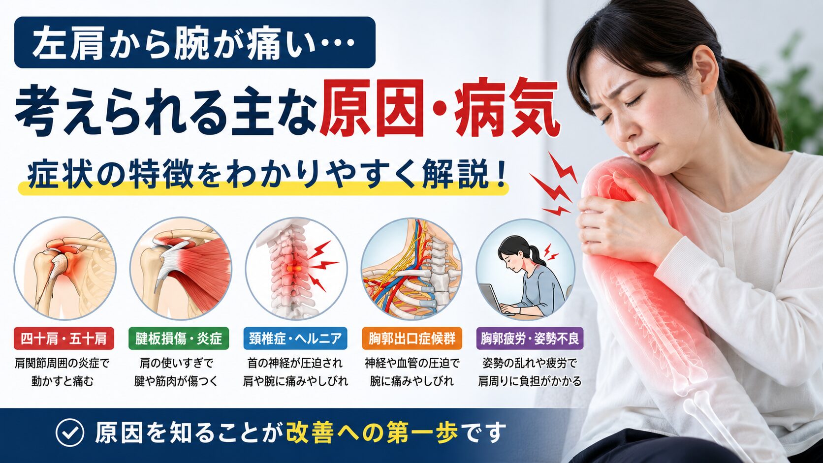 左肩から腕が痛いときに考えられる主な原因・病気