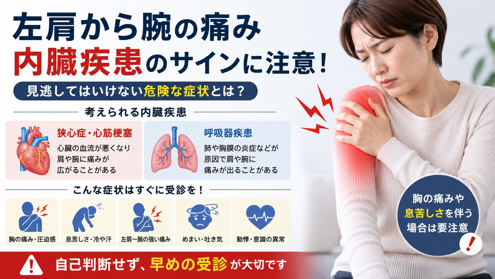 左肩から腕の痛みで注意したい内臓疾患のサイン