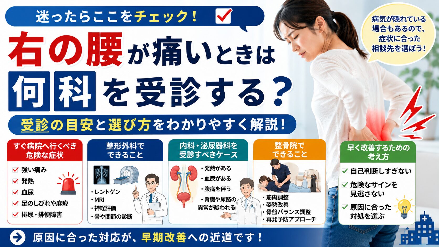 右の腰が痛いときは何科を来院する?来院の目安と選び方