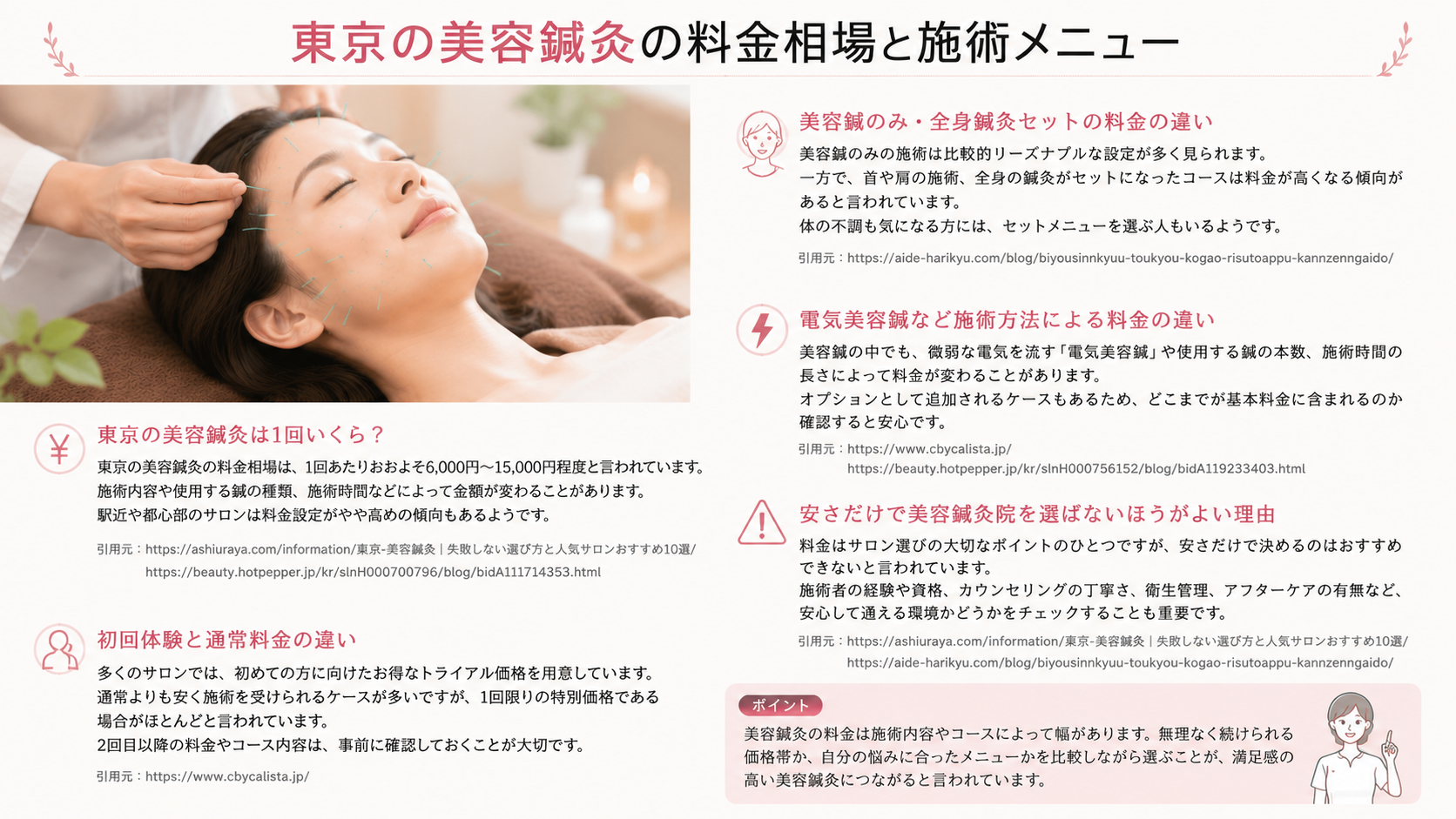 東京の美容鍼灸の料金相場と施術メニュー
