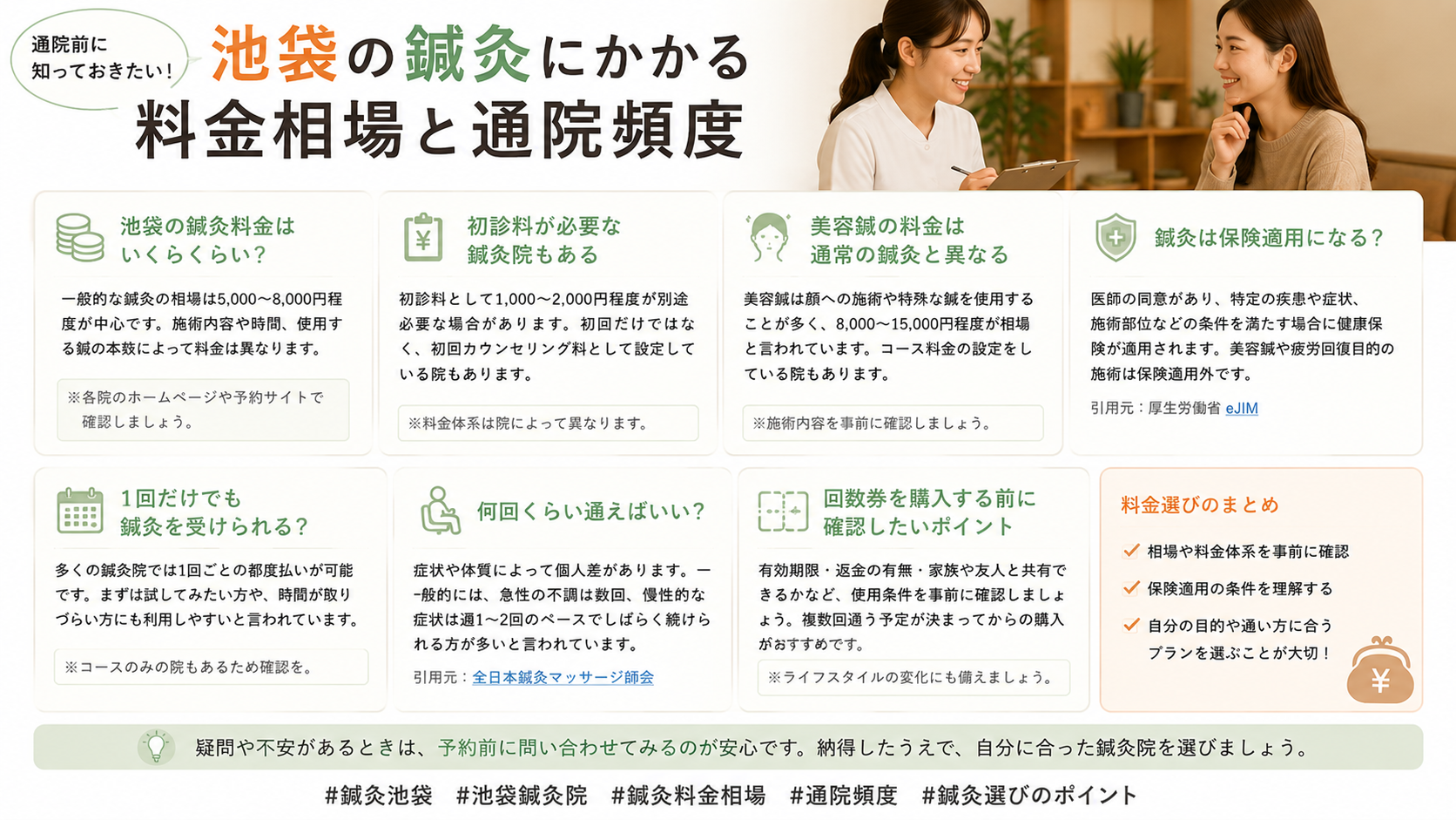 池袋の鍼灸にかかる料金相場と通院頻度