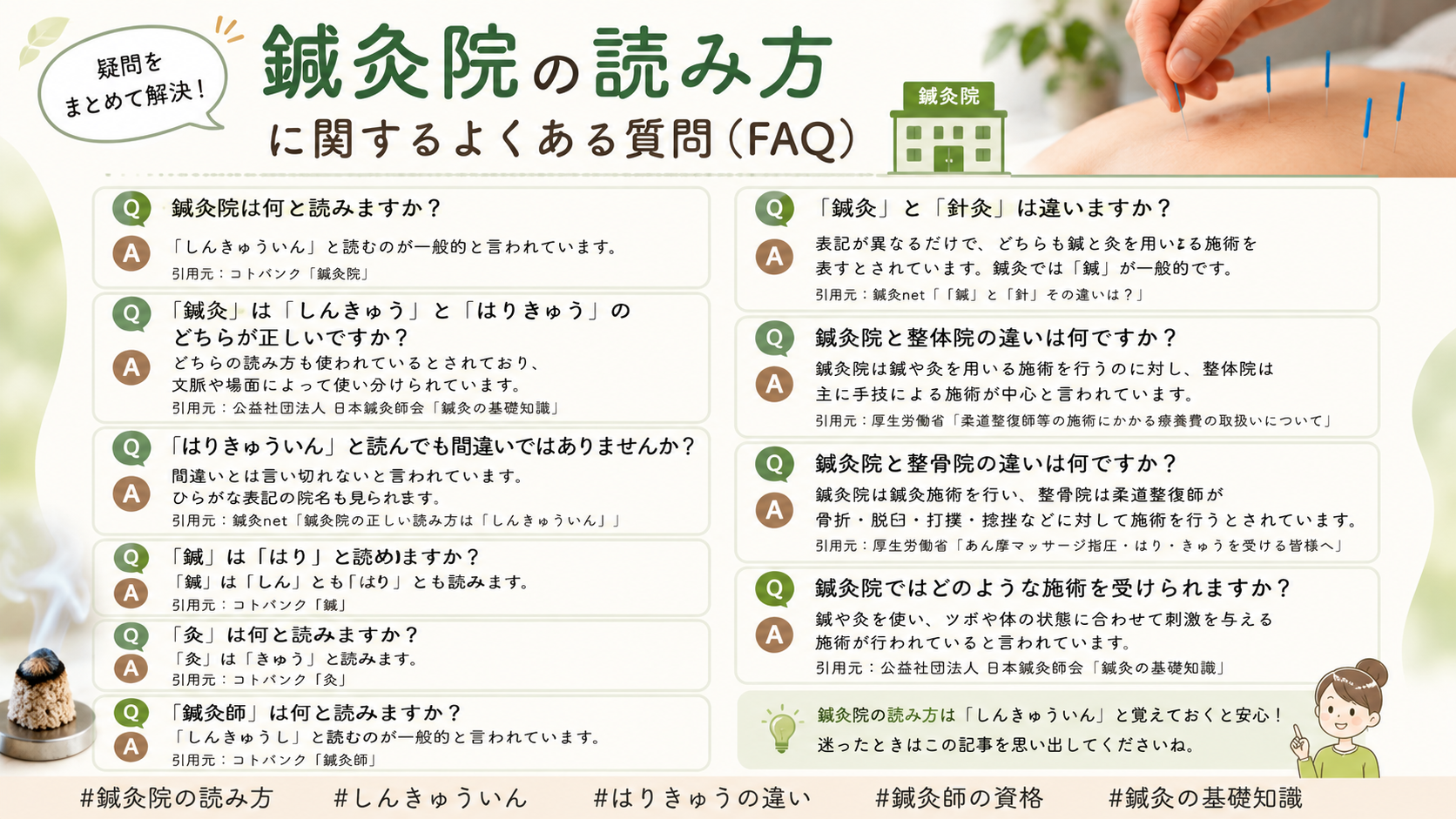鍼灸院の読み方に関するよくある質問(FAQ)