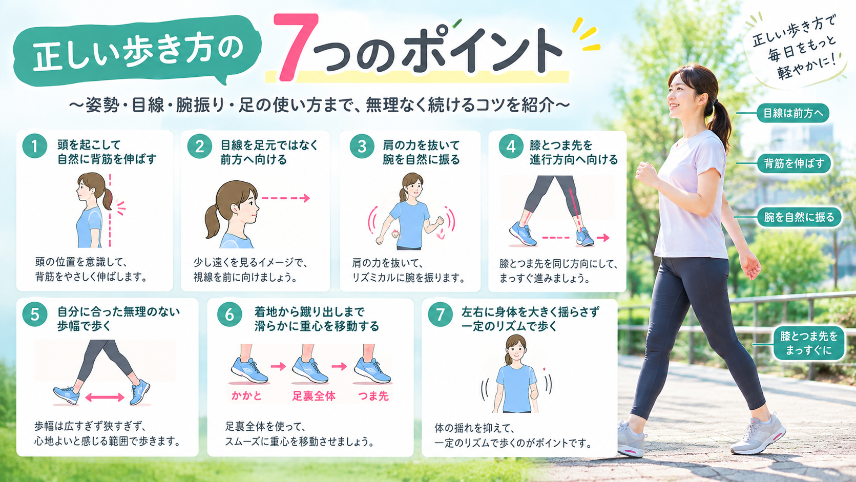 正しい歩き方の7つのポイント