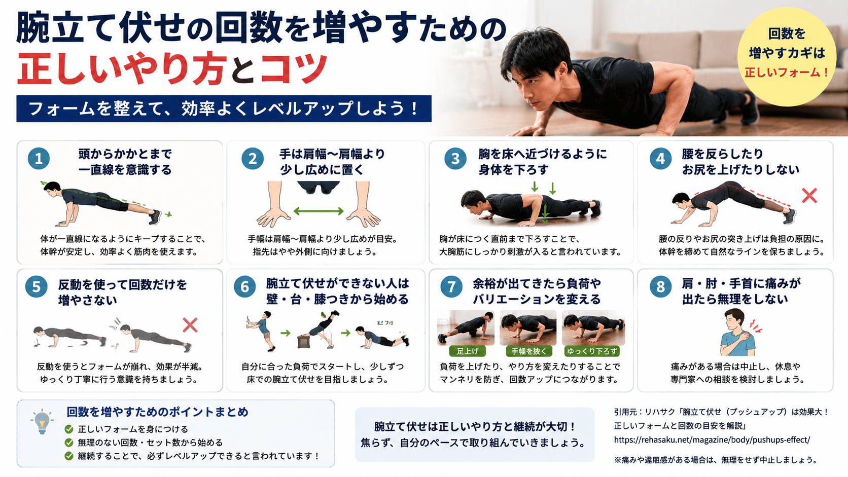 腕立て伏せの回数を増やすための正しいやり方とコツ