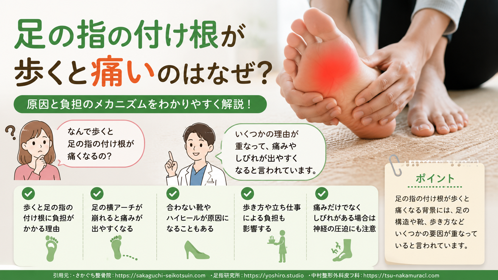 足の指の付け根が歩くと痛いのはなぜ?