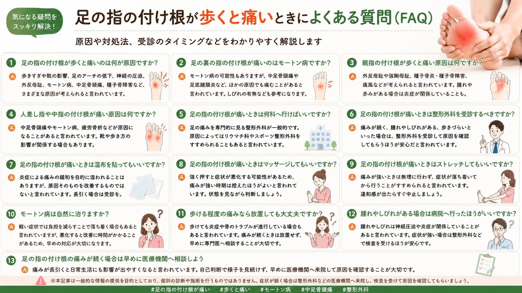 足の指の付け根が歩くと痛いときによくある質問(FAQ)