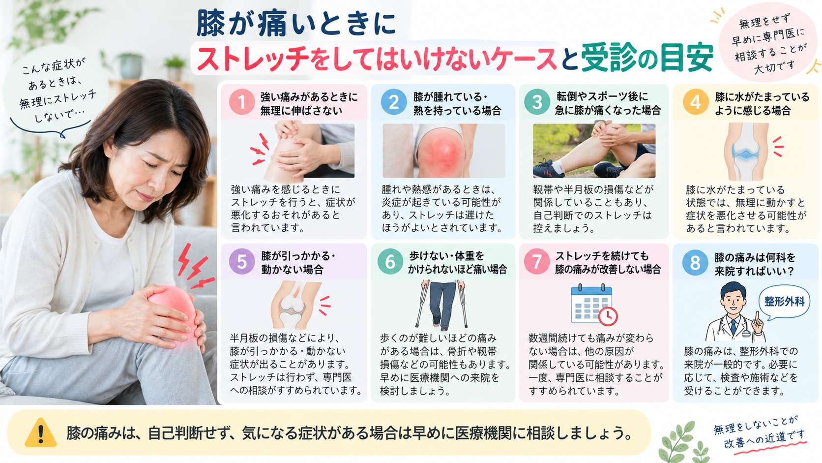 膝が痛いときにストレッチをしてはいけないケースと来院の目安