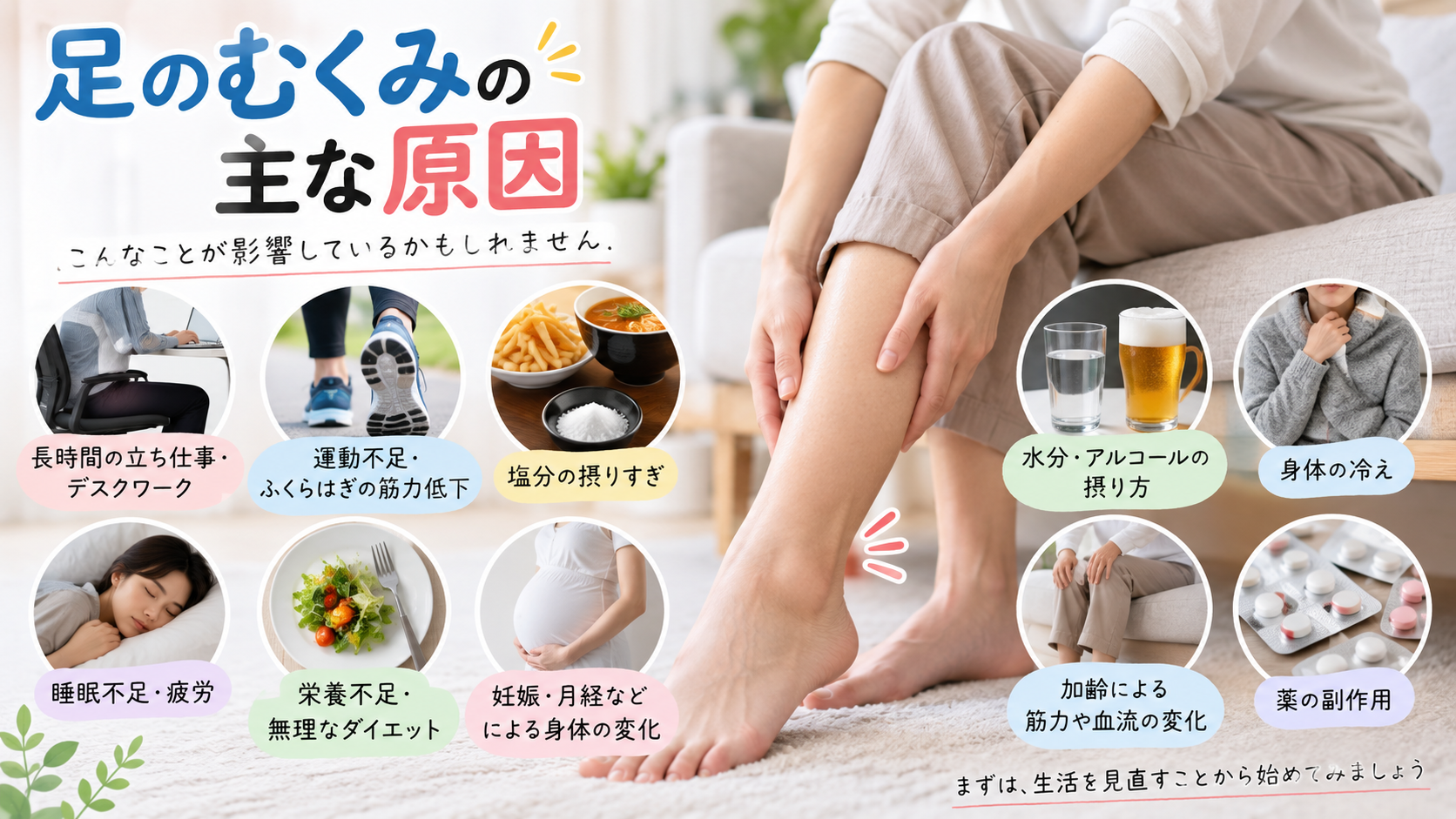 足のむくみの主な原因|日常生活で考えられること