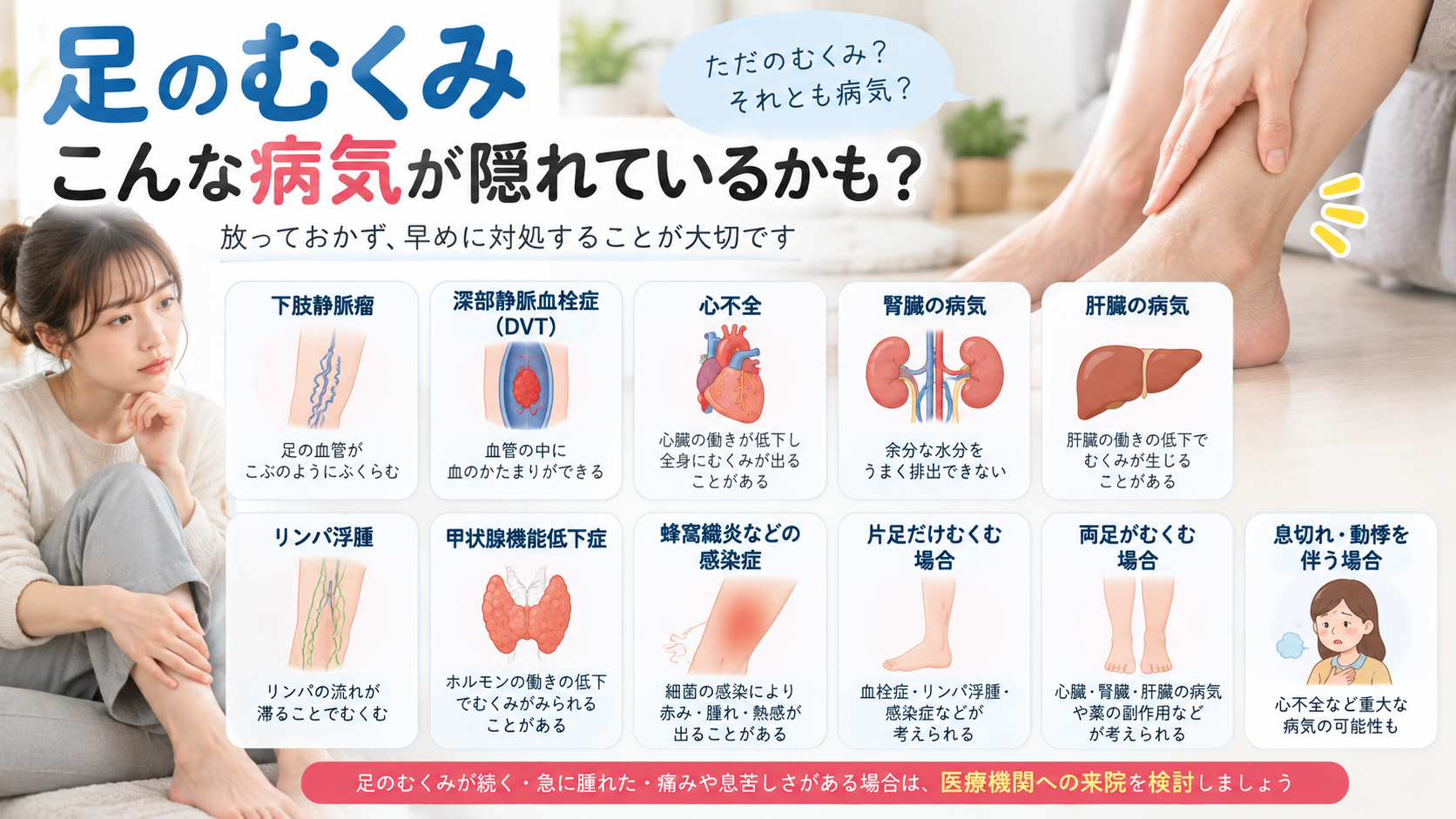 足のむくみから考えられる病気