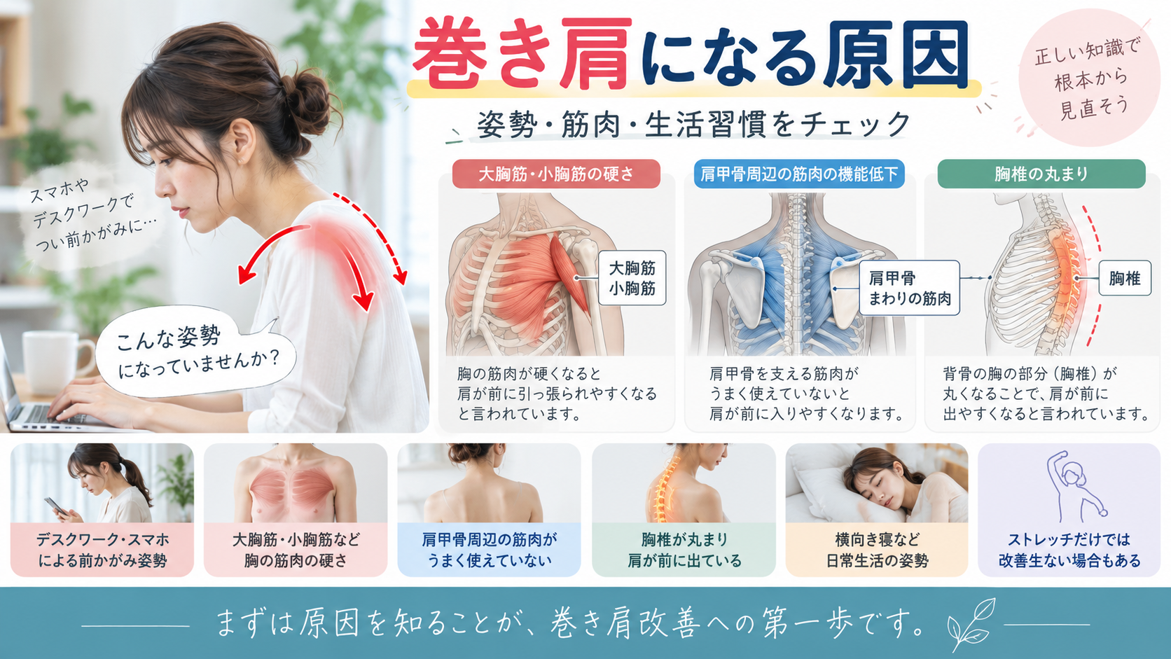 巻き肩になる原因|ストレッチするべき筋肉も解説
