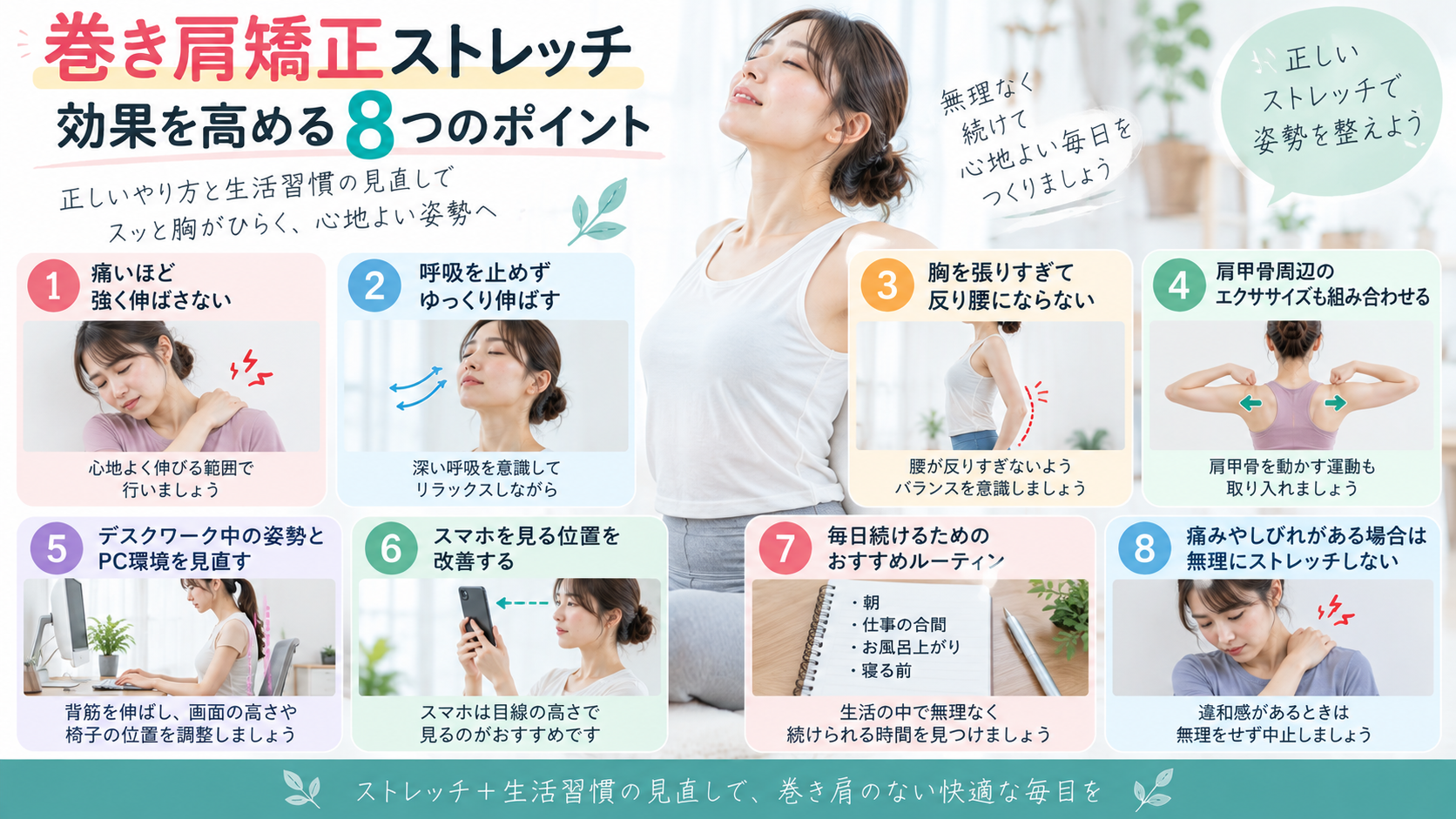 巻き肩矯正ストレッチの効果を高める方法と注意点