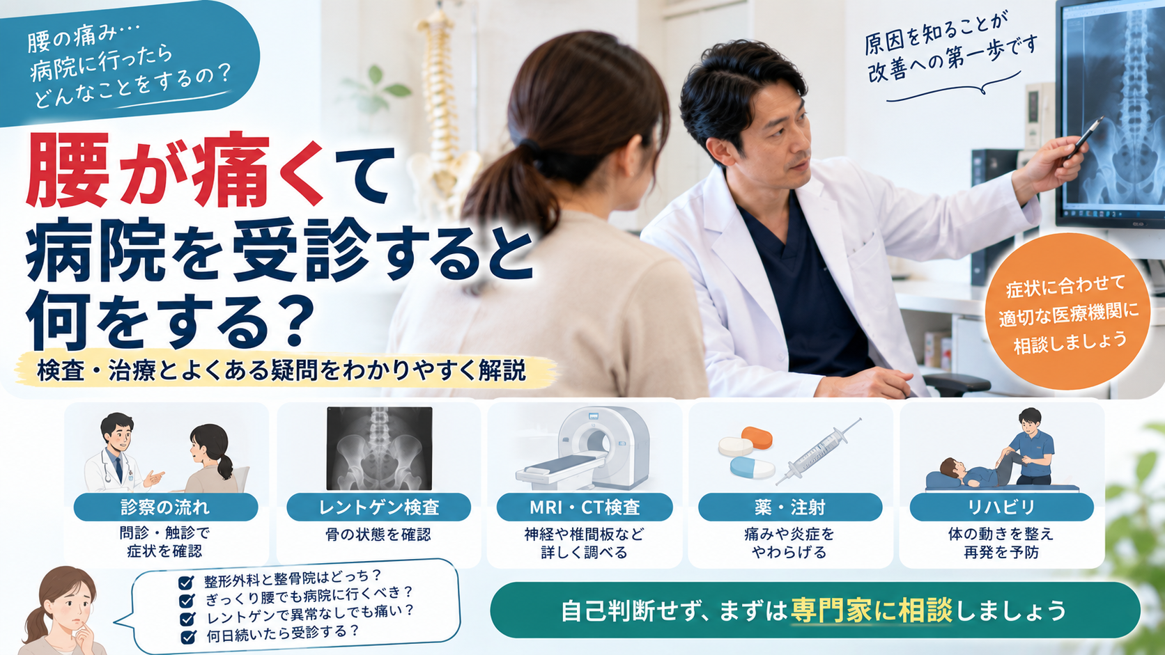 腰が痛くて病院を受診すると何をする?検査・治療とよくある疑問