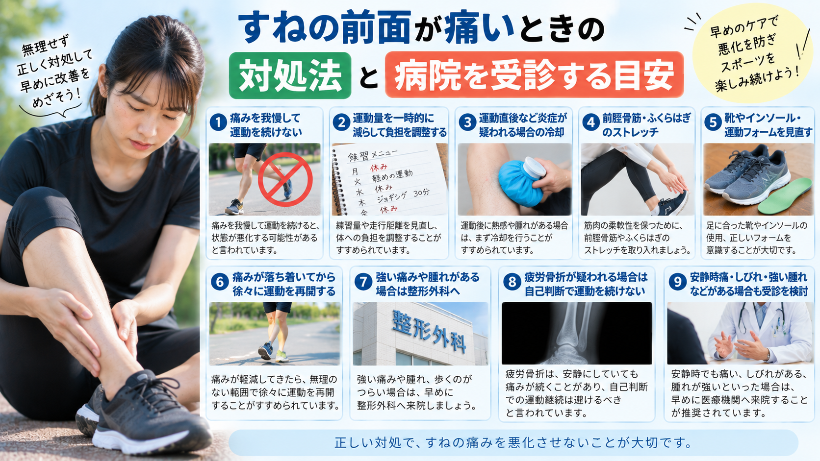 すねの前面が痛いときの対処法と病院へ来院する目安