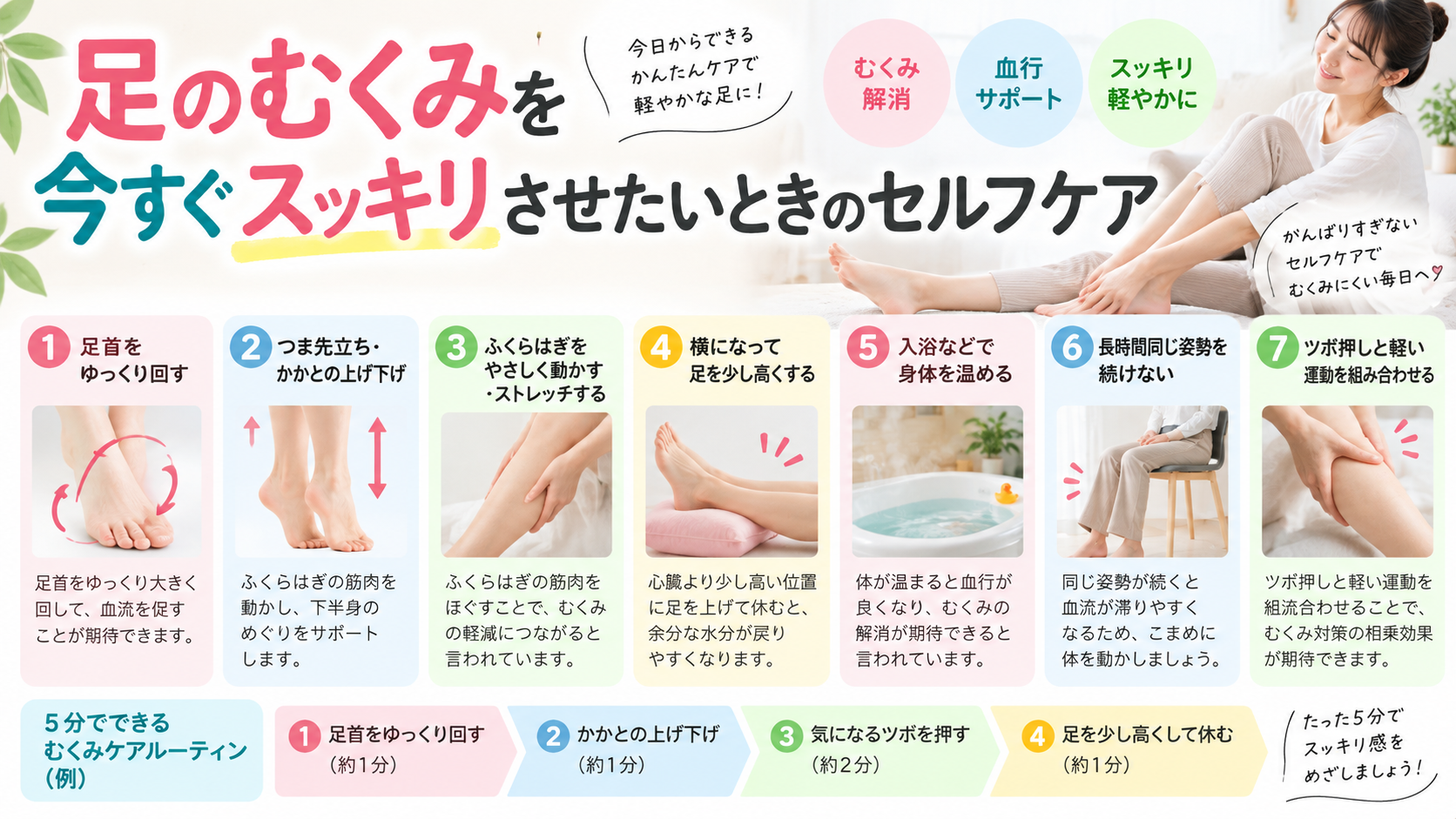 足のむくみを今すぐスッキリさせたいときのセルフケア