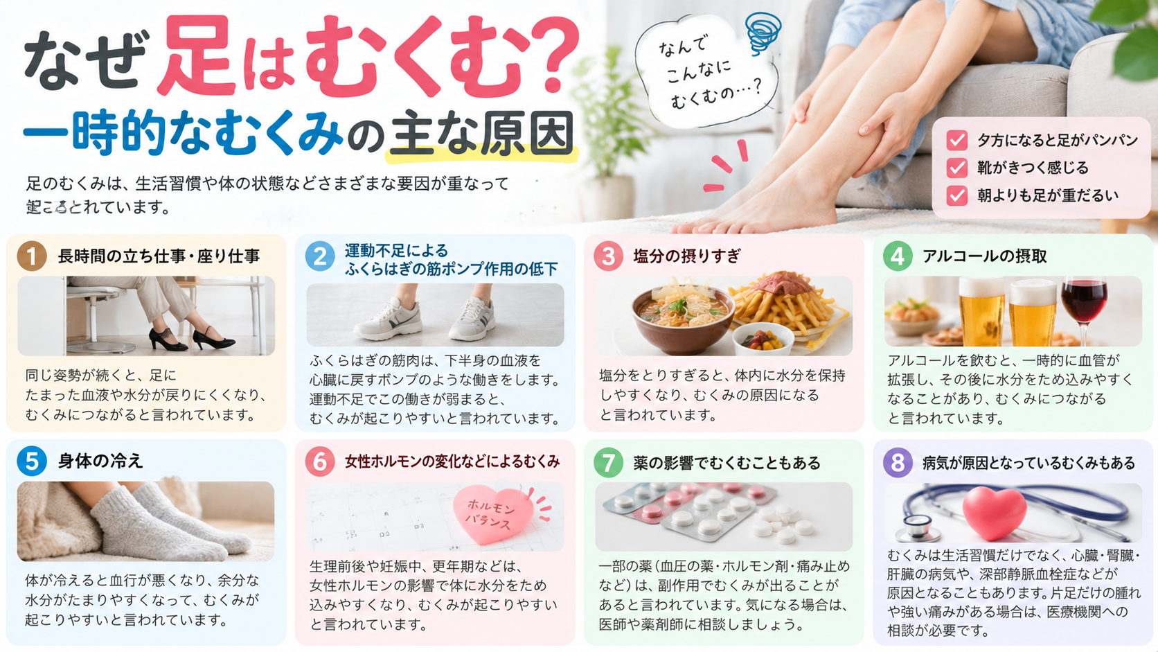 なぜ足はむくむ?一時的なむくみの主な原因