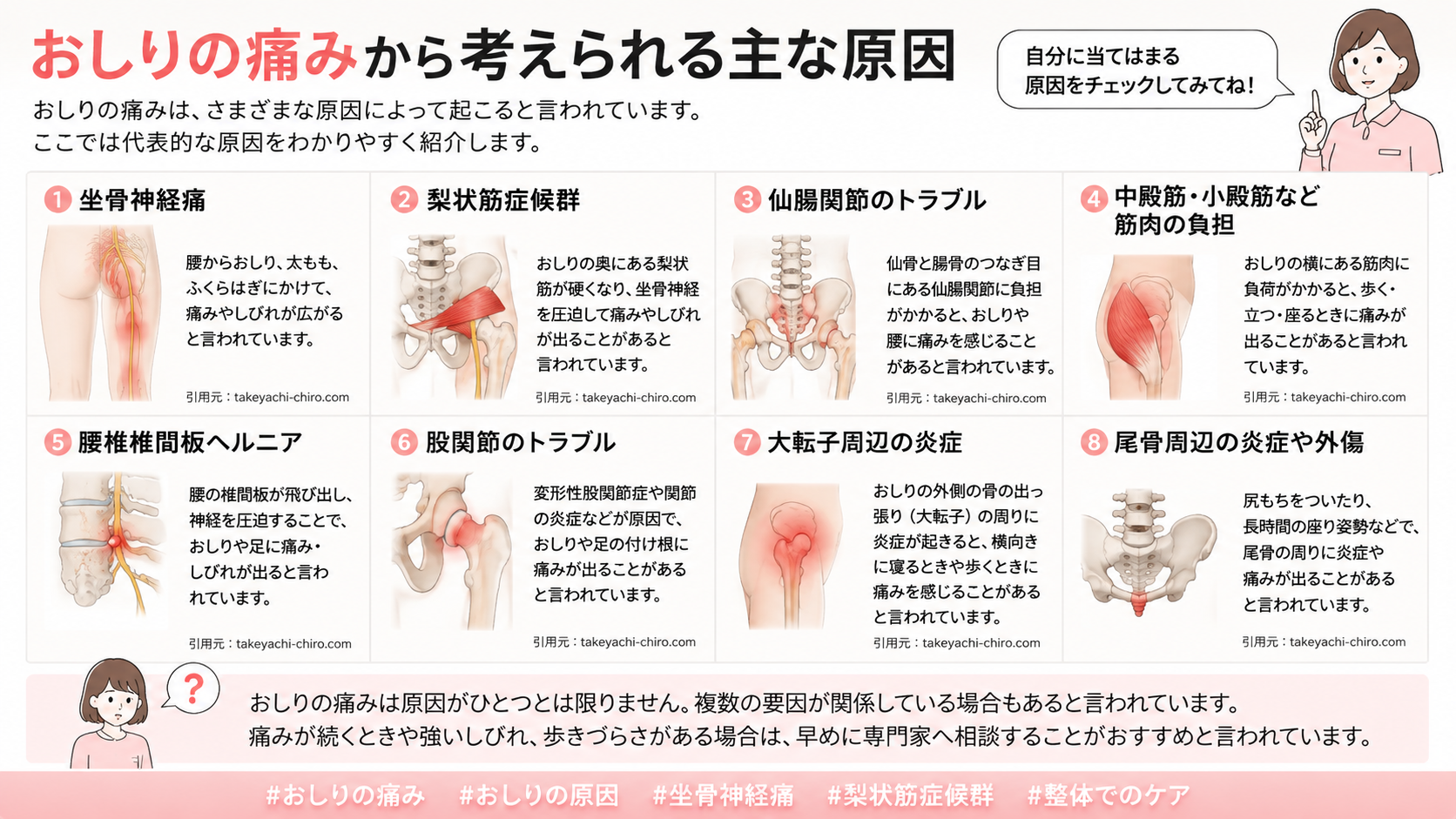 おしりの痛みから考えられる主な原因