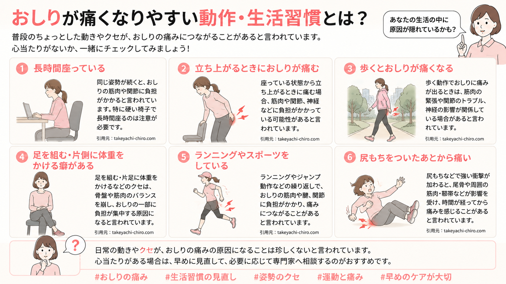 おしりが痛くなりやすい動作・生活習慣