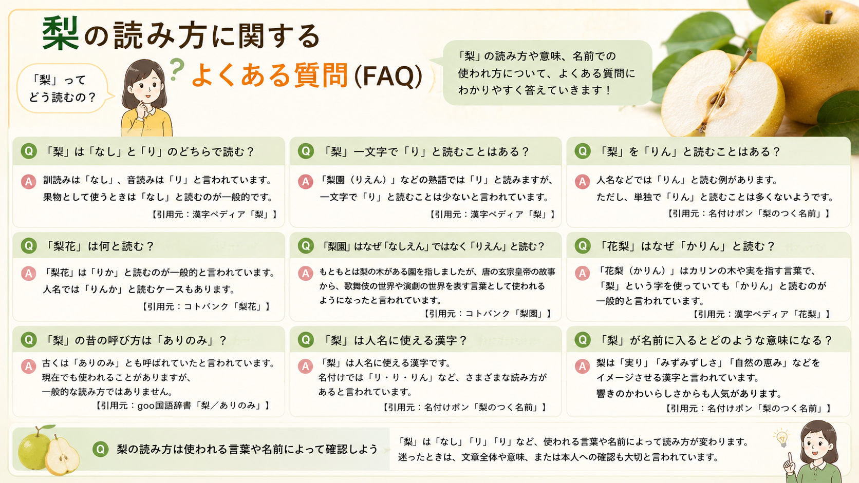 梨の読み方に関するよくある質問(FAQ)