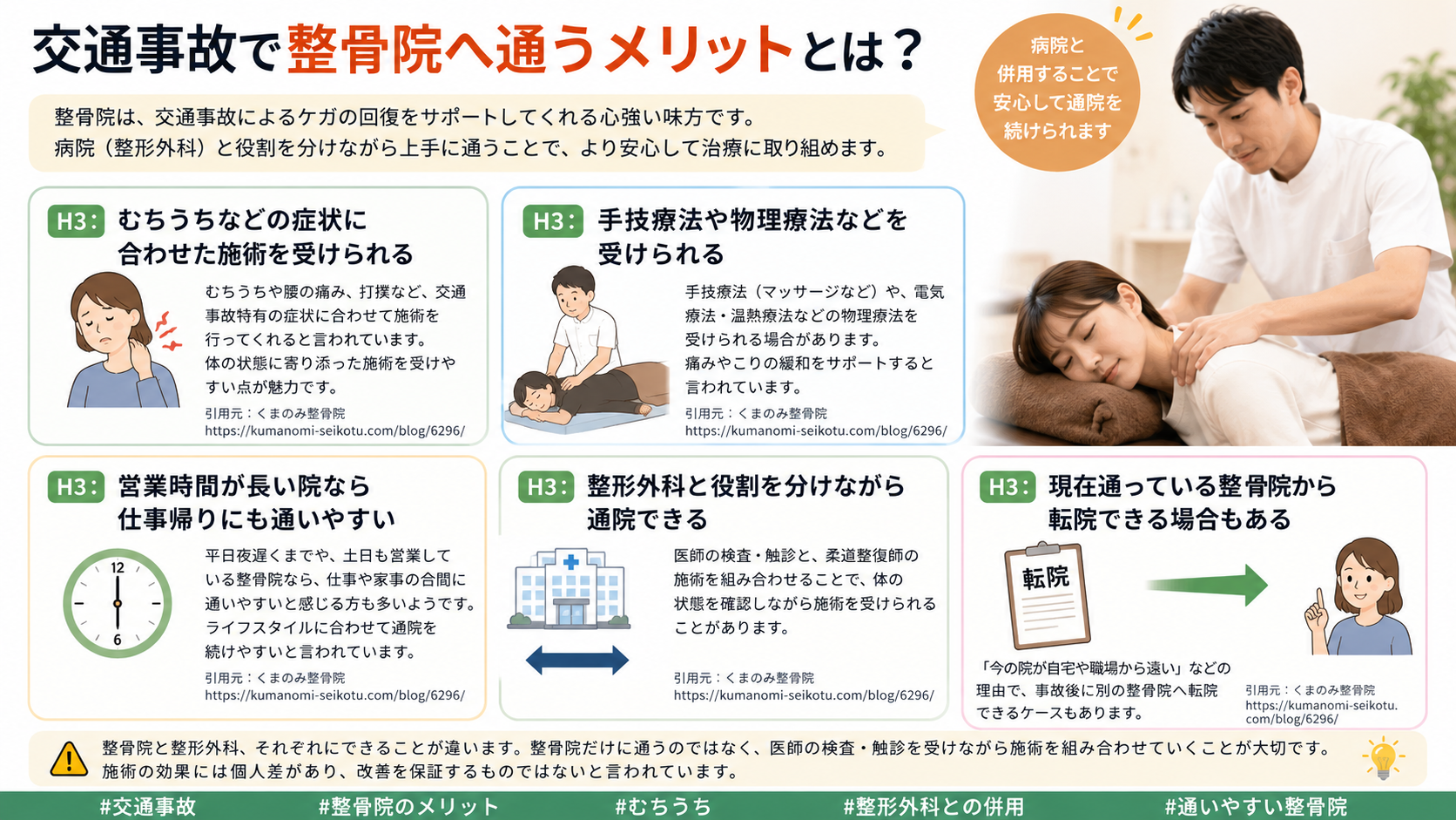 交通事故で整骨院へ通うメリット