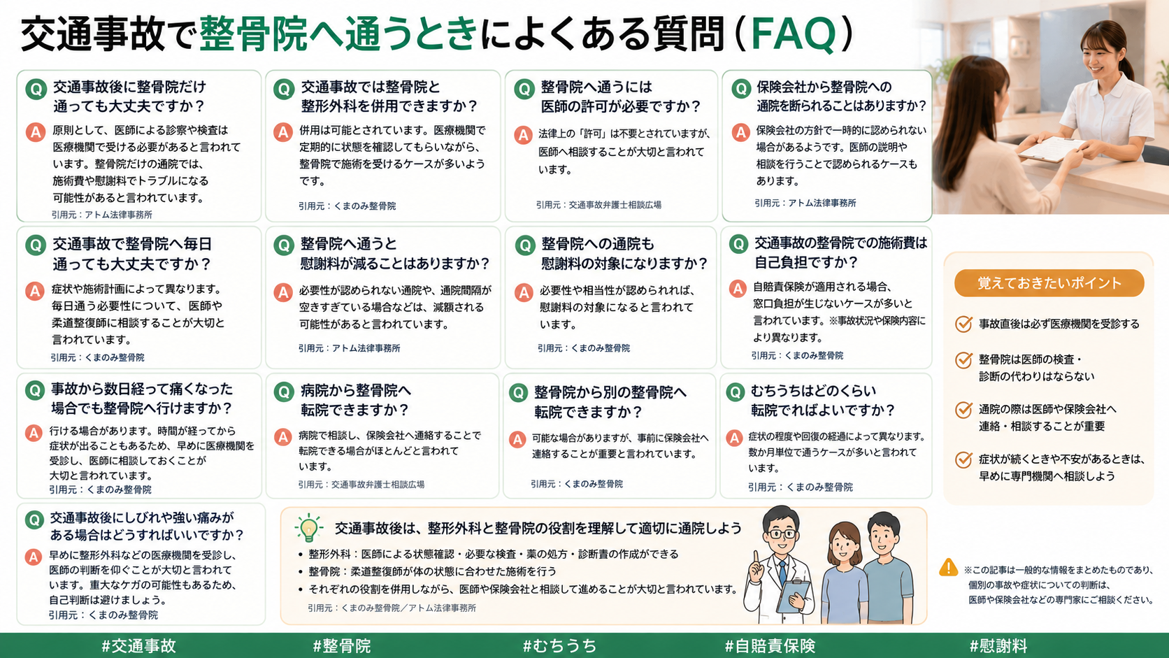 交通事故で整骨院へ通うときによくある質問(FAQ)