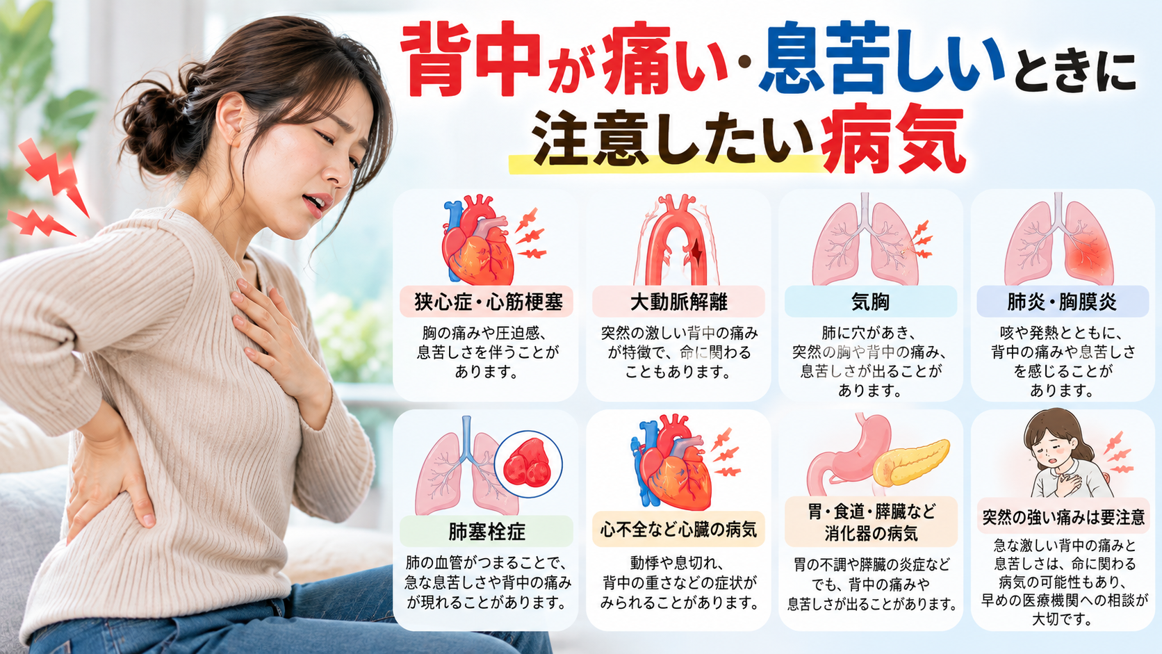 背中が痛い・息苦しいときに注意したい病気