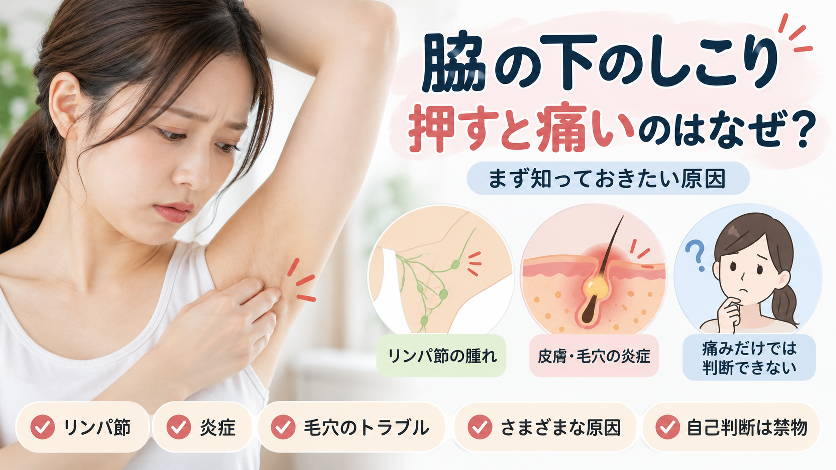 脇の下のしこりを押すと痛いのはなぜ?まず知っておきたい原因