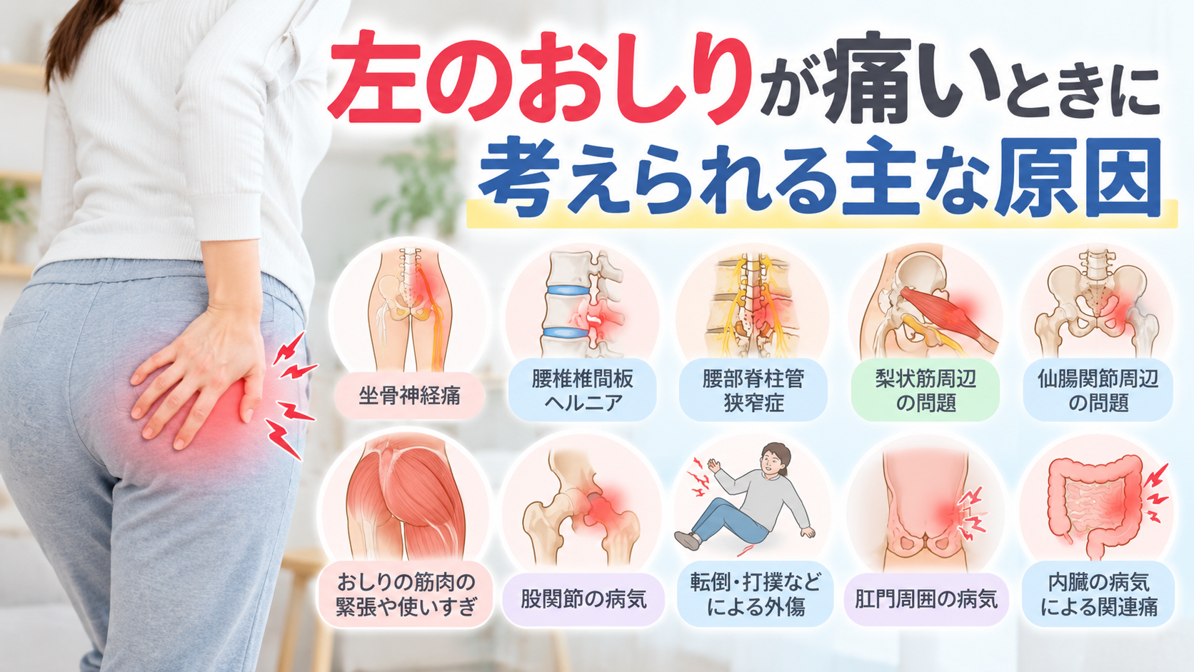 左のおしりが痛いときに考えられる主な原因
